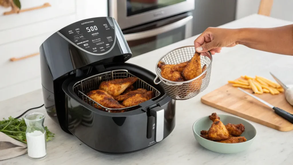Preparing marinated chicken drumsticks for cooking in an air fryer
