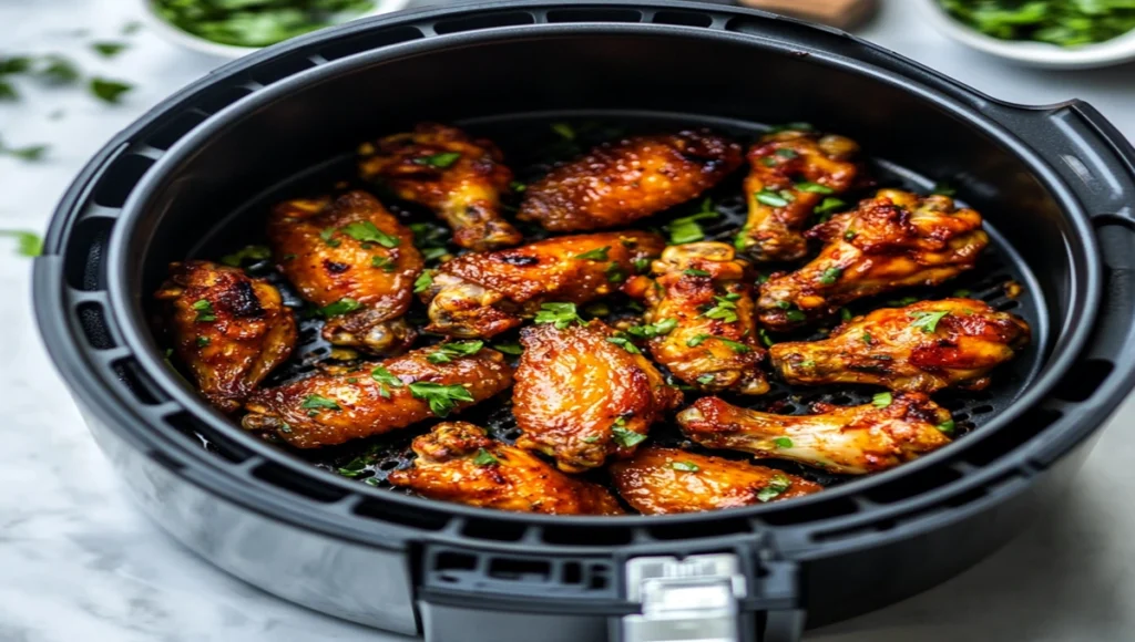 Seasoned chicken leg quarters on a cutting board.