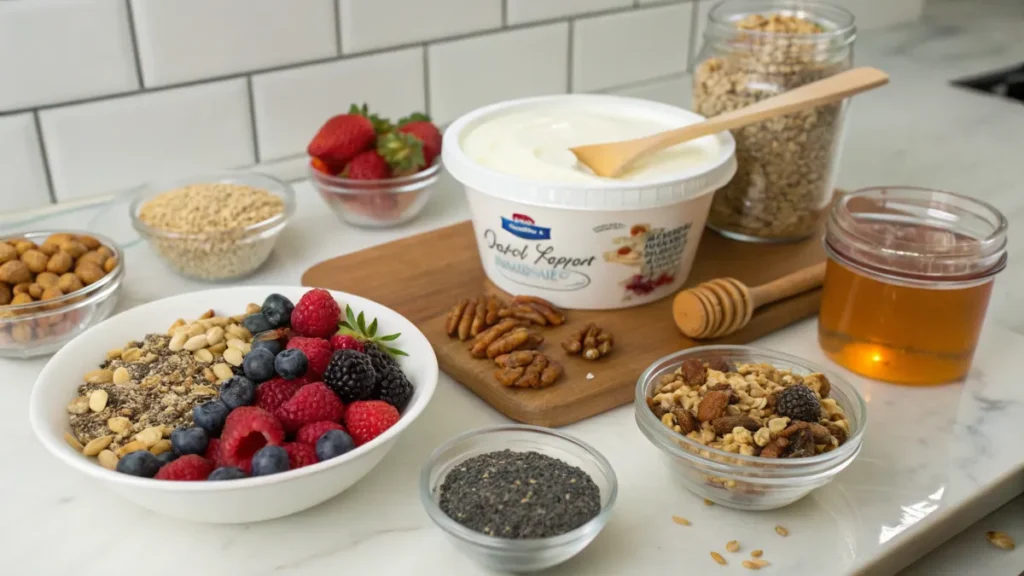 Ingredients for Greek Yogurt Parfaits with Granola and Fruit