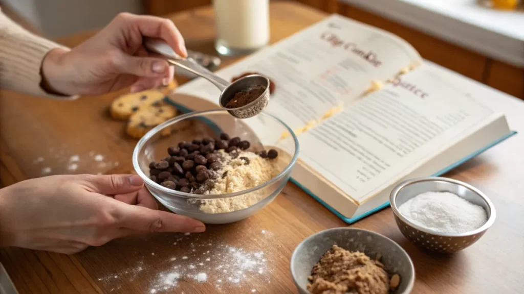 Measuring ingredients for chocolate chip cookies