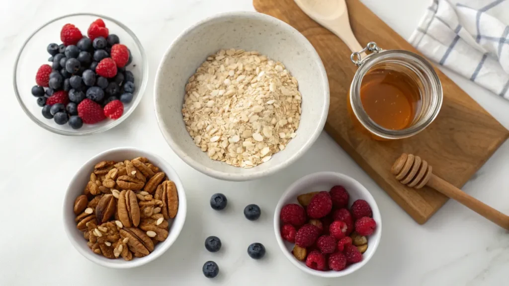 Ingredients for Oatmeal with Berries and Nuts