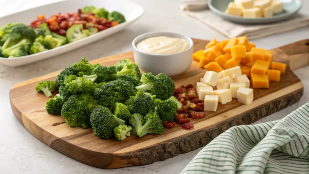 Fresh ingredients for Chicken Salad Chick broccoli salad recipe.