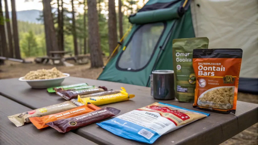 A selection of backpacking breakfast options displayed on a table