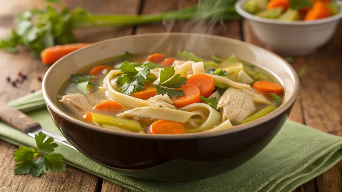 Vegan chicken noodle soup