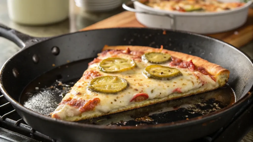 Reheating a slice in a skillet on a stovetop