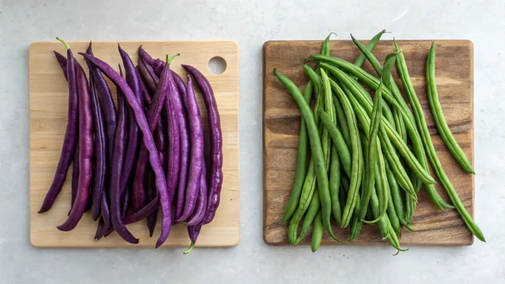 A comparison of raw and cooked purple beans