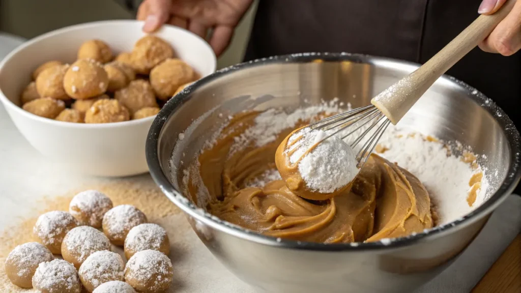 Mixing ingredients for Peanut Butter Balls.