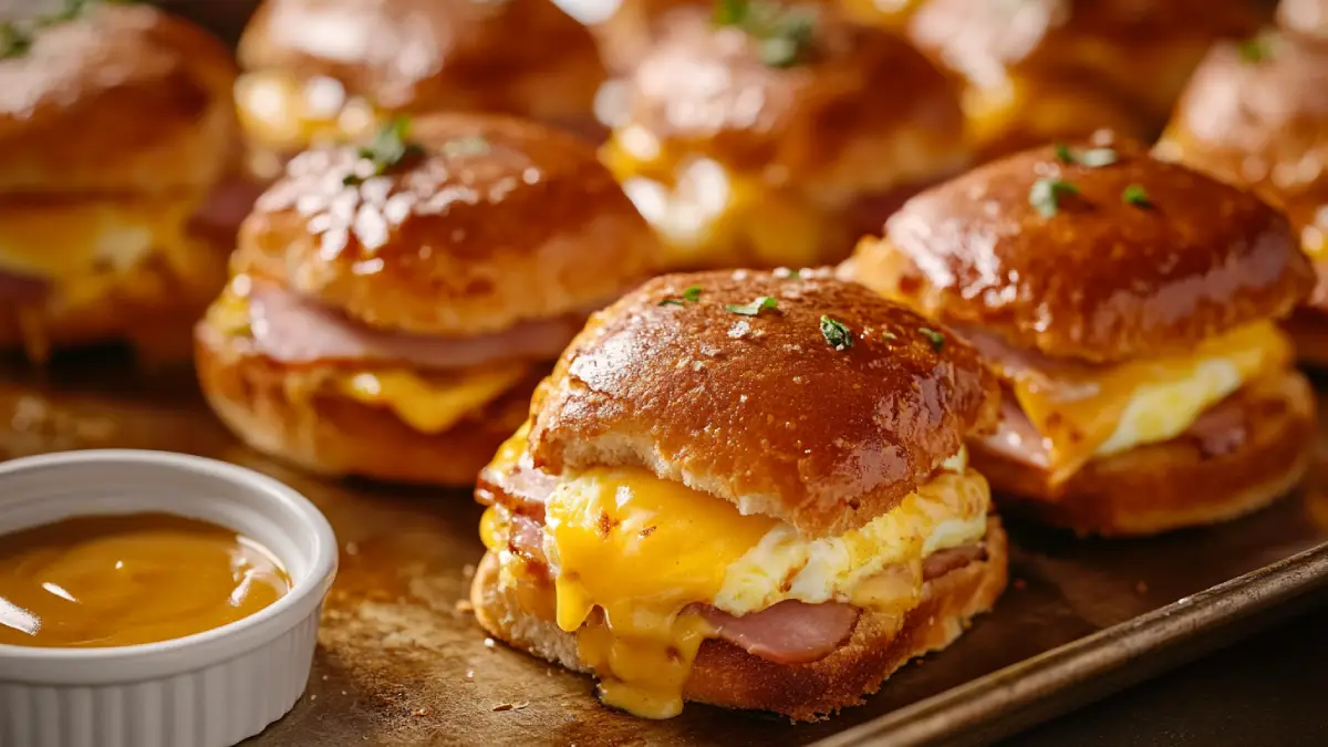 Cheesy Ham and Egg Breakfast Sliders