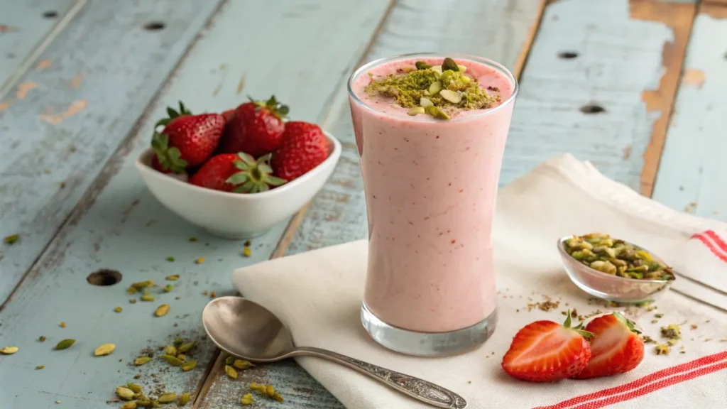 Serving Strawberry Lassi in Glasses