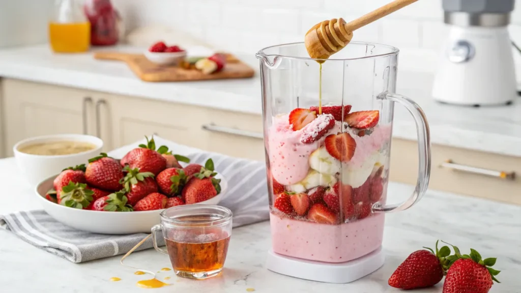 Blending Fresh Strawberries for Lassi