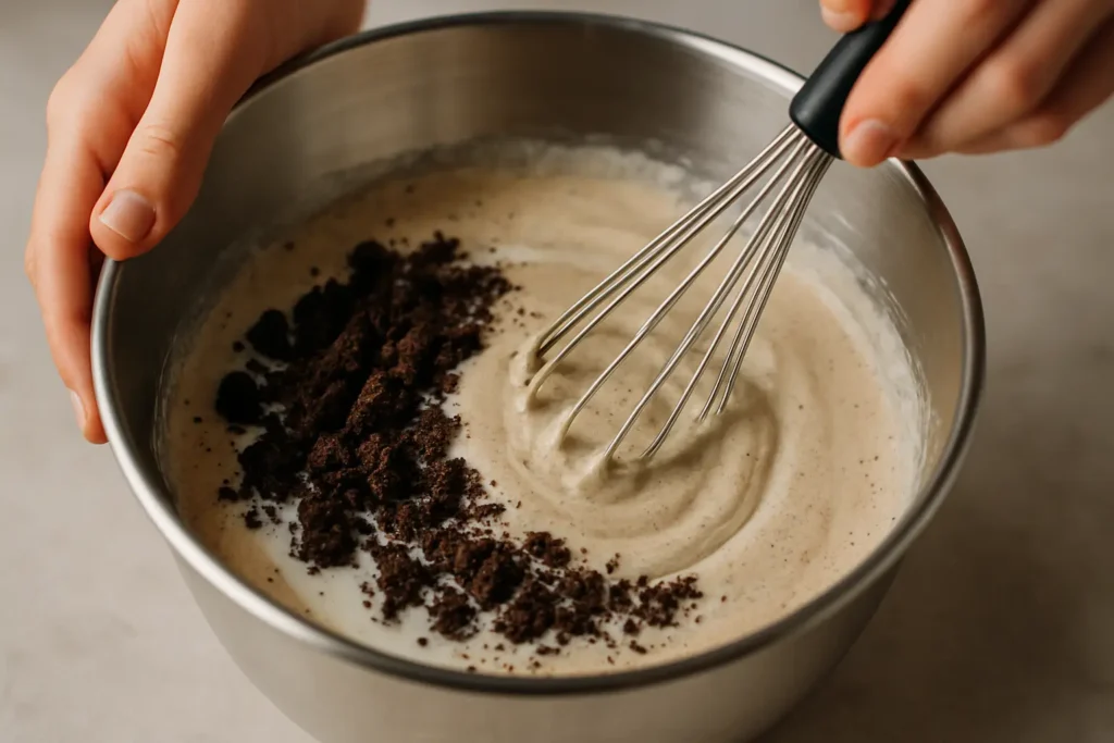 Ingredients being mixed to prepare Cookies & Cream Frappuccino