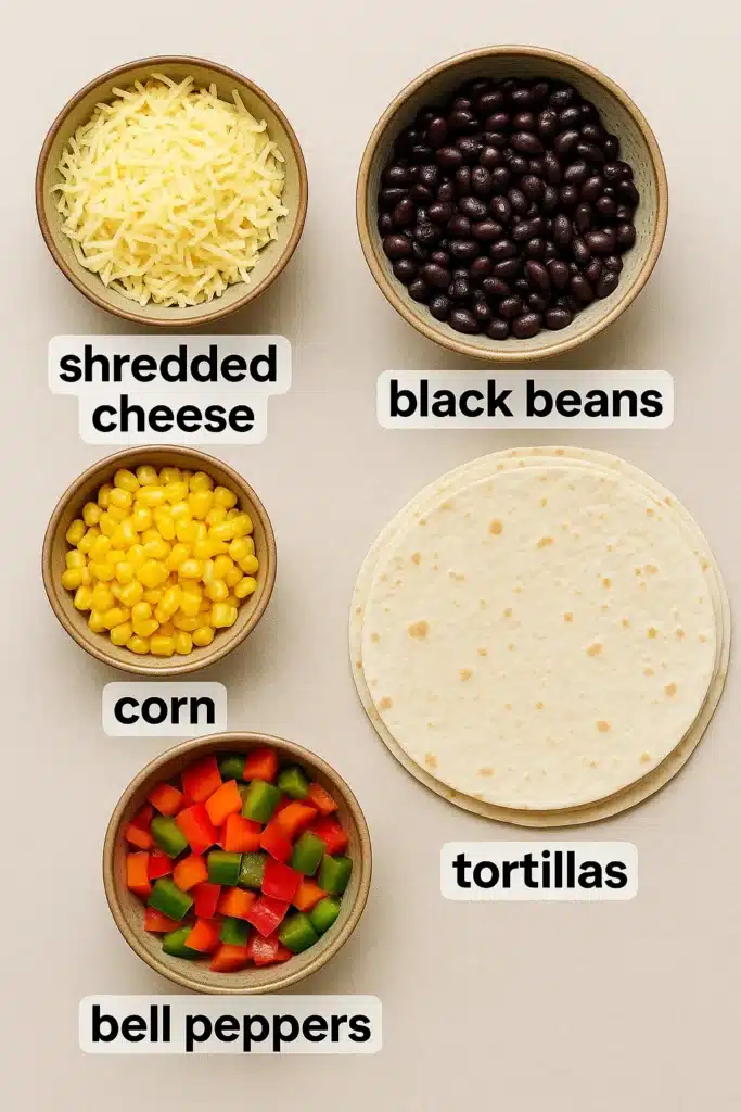 Ingredients for ground beef and cheese tortilla stacks
